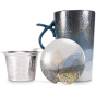 Golden leaves navy mug avec poignée et filtre inoxydable amovible et couvercle assorti