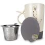 Nava beige mug avec poignée et filtre inoxydable amovible et couvercle assorti