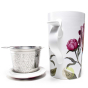 Tisanière avec couvercle assorti peonia rose filtre inoxydable amovible et anse