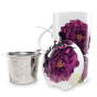 Peonia pourpre mug avec poignée et filtre inoxydable amovible et couvercle assorti