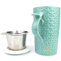 Tisanière avec anse ergonomique skadi turquoise céramique 3 pièces filtre amovible