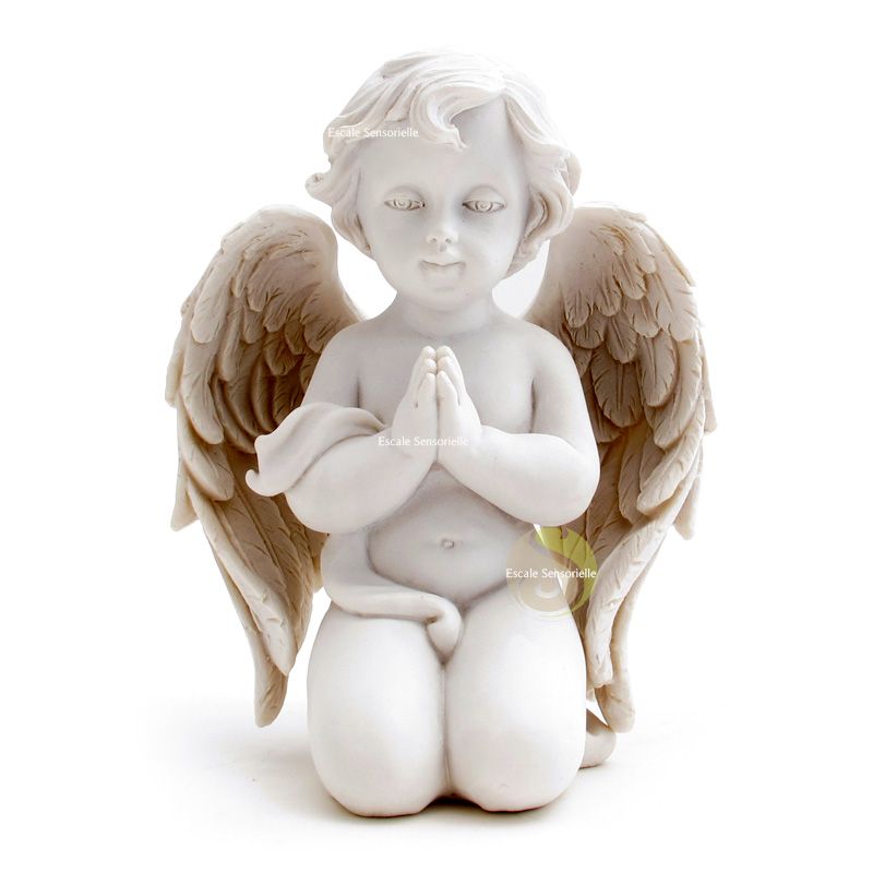 Statue ange priant à genoux blanc résine message divin - Escale Sensorielle