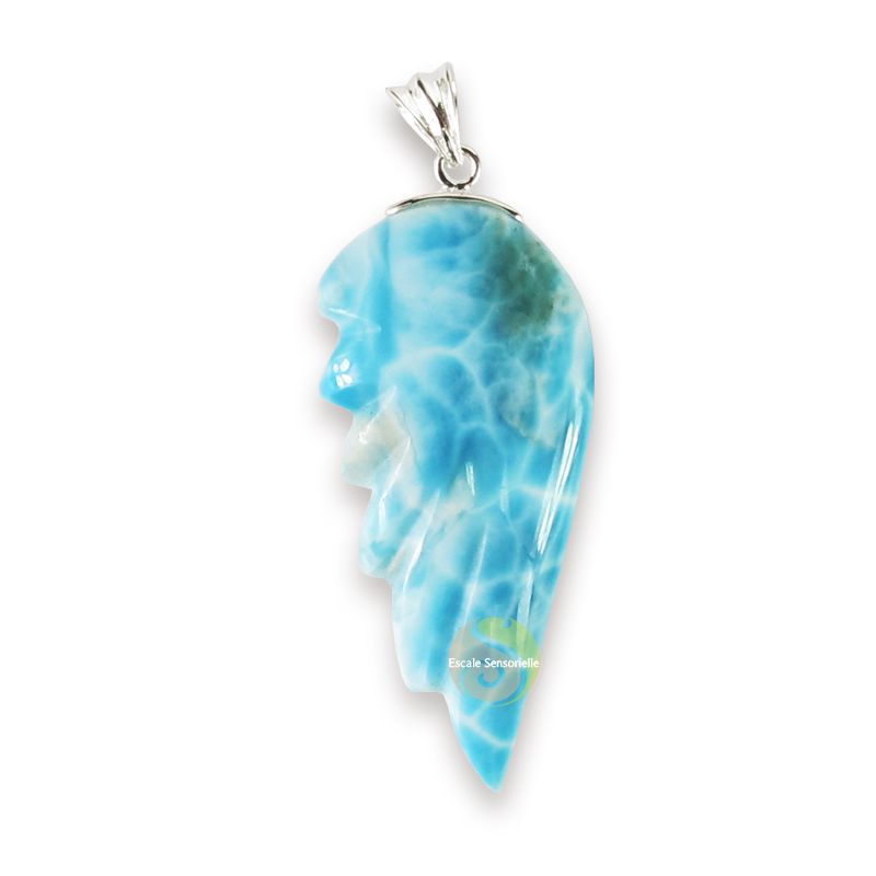 Bijou larimar pierre minérale bleue pendentif aile d'ange rare