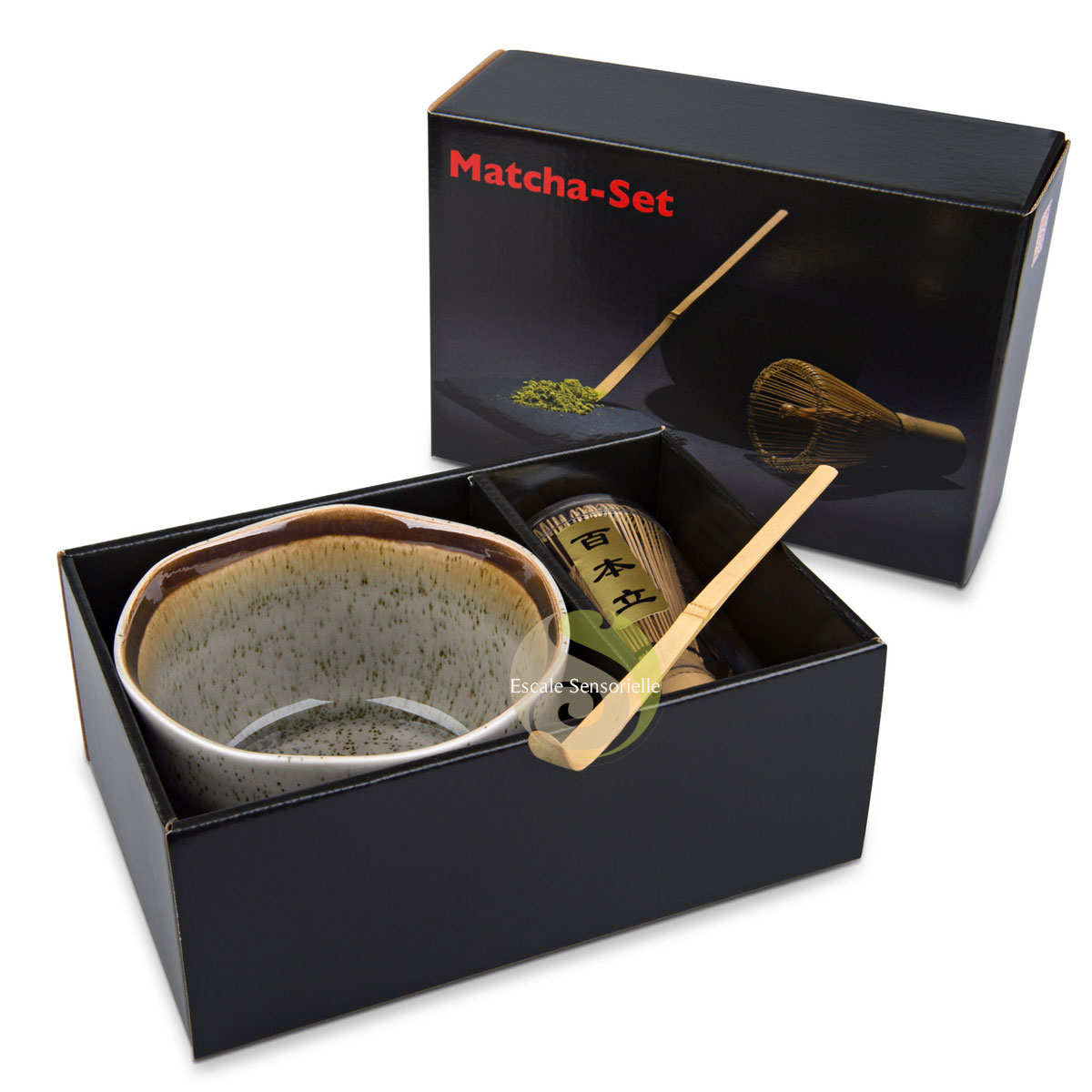 Coffret matcha gris foncé pour s'initier à la préparation du thé