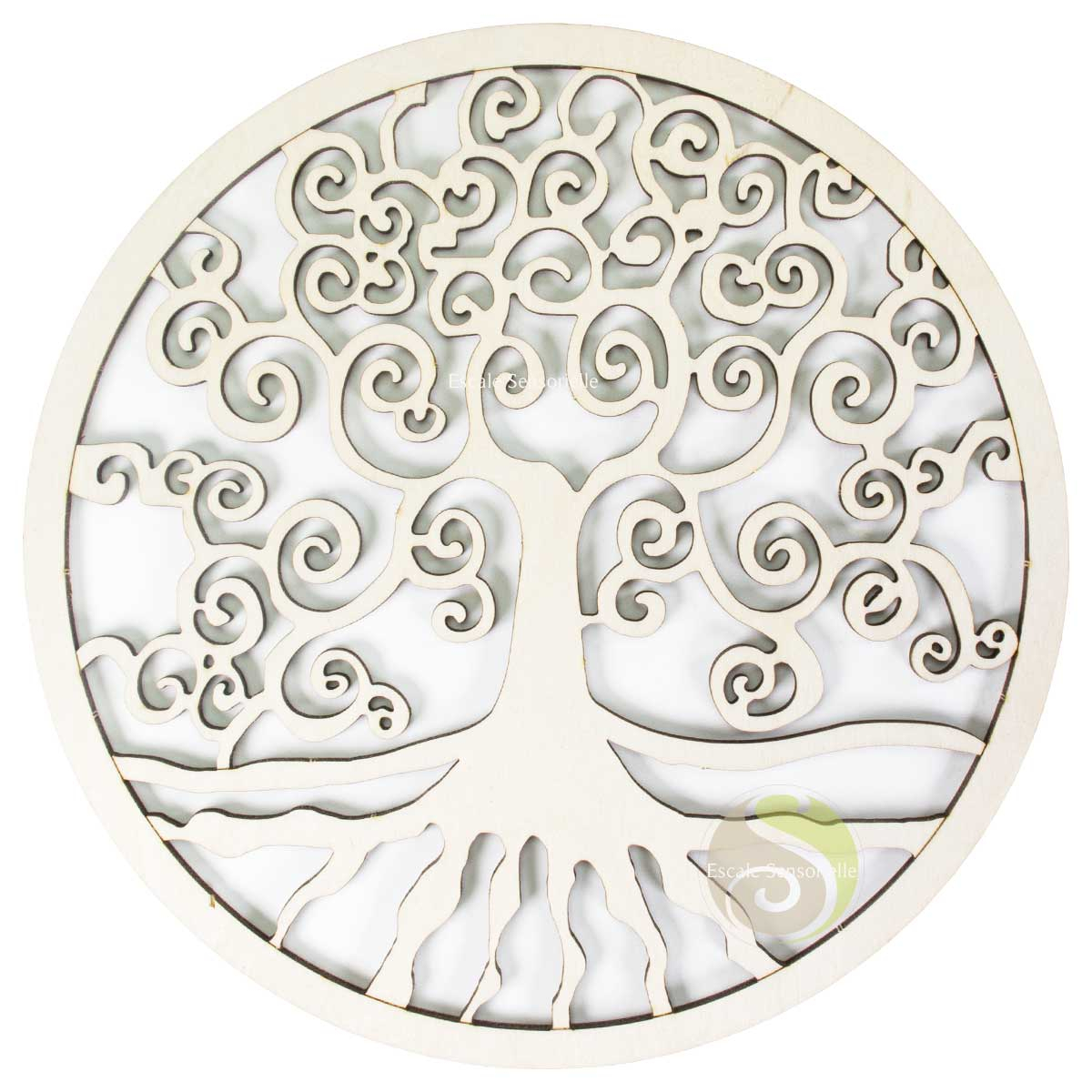 Plateau Yggdrasil arbre de vie bois de bouleau Ø 18cm