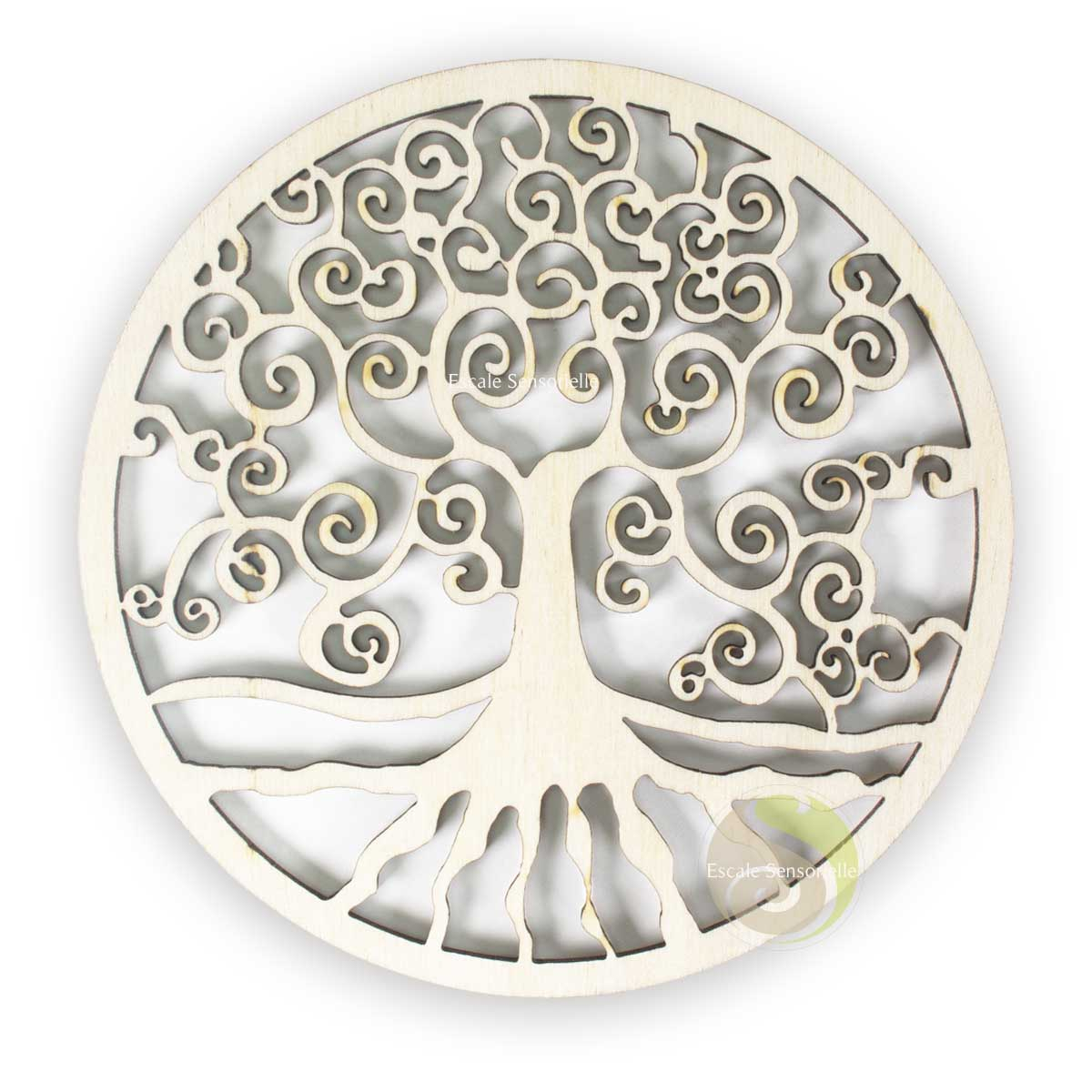 Plateau arbre de vie bois de bouleau Ø 12cm mandala applique