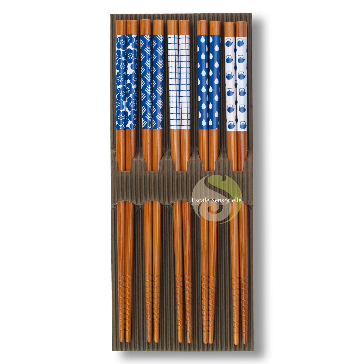 Baguette motif japonais en bois naturel coffret 5 paires design