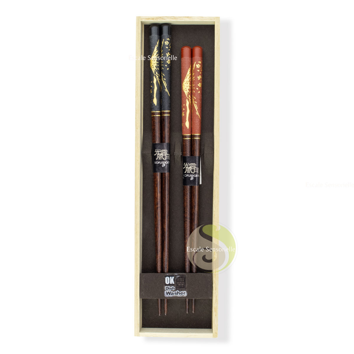 Duo de baguettes japonaises en bois naturel Mont Fuji