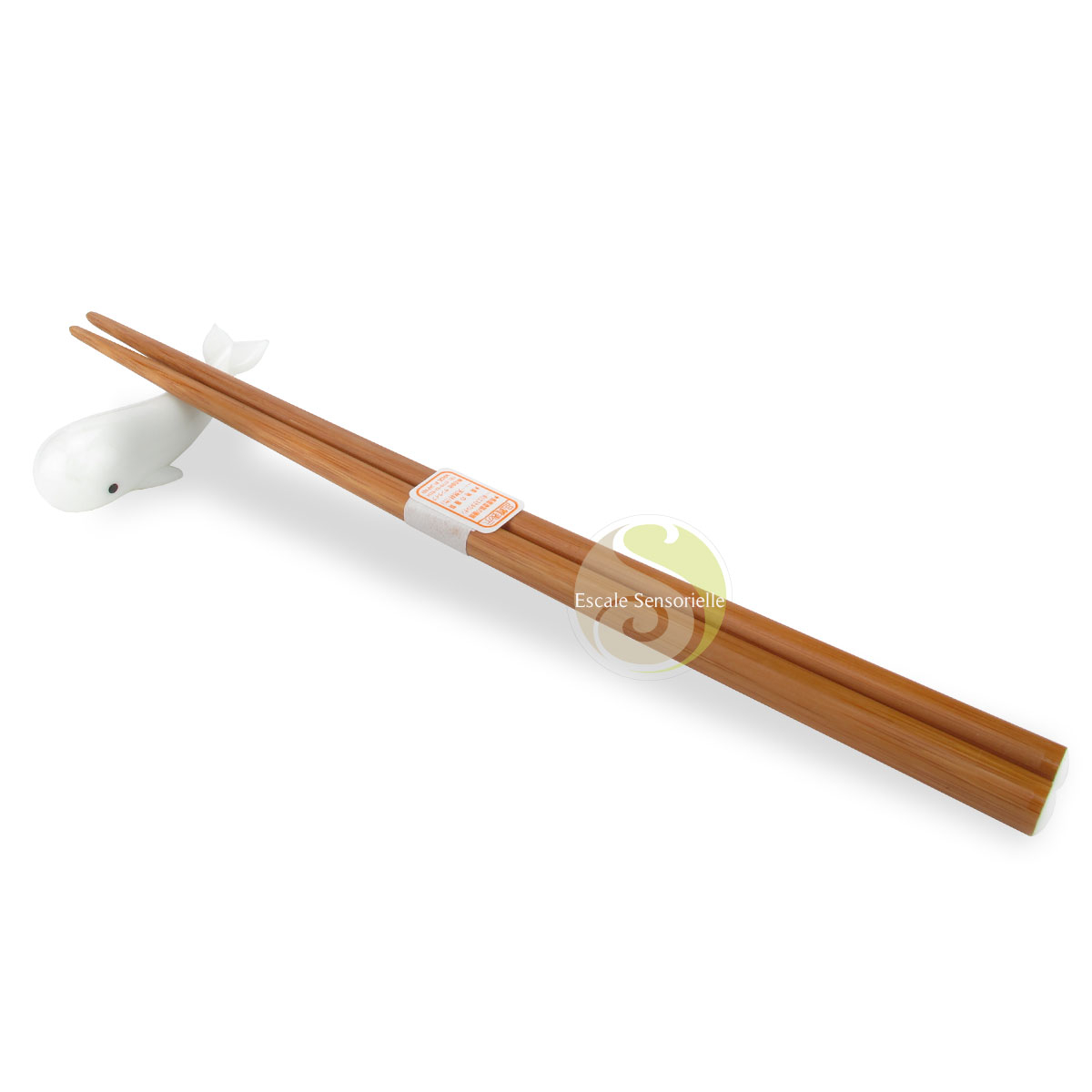 Baguettes avec support en verre blanc baleine japonaises couvert bambou