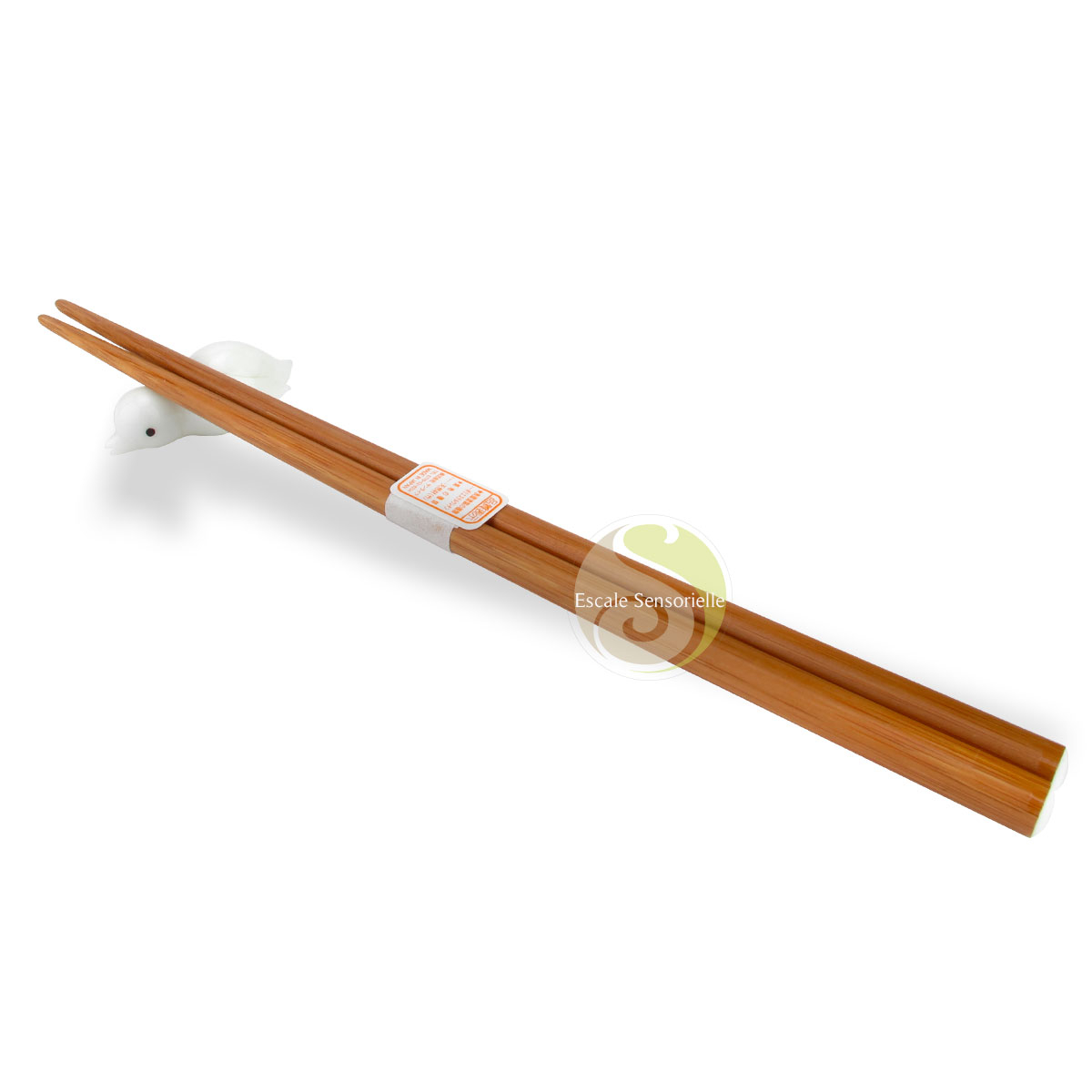 Support baguettes fait main pingouin verre blanc japonais et baguettes bambous 23cm