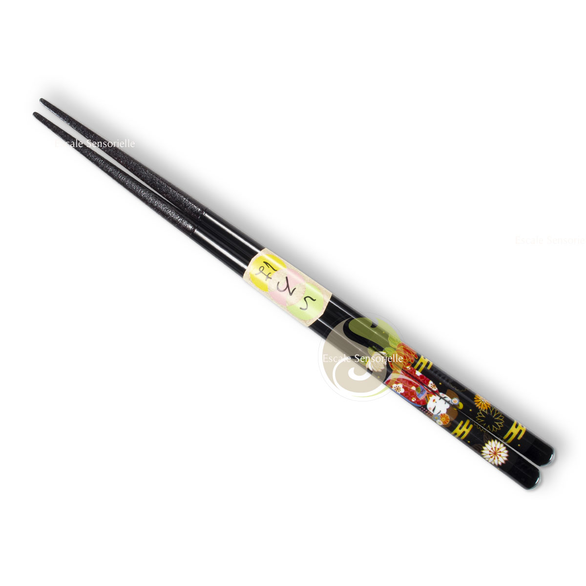 Baguettes japonaises 21,5 cm maiko noir en bois naturel cuisine nippone