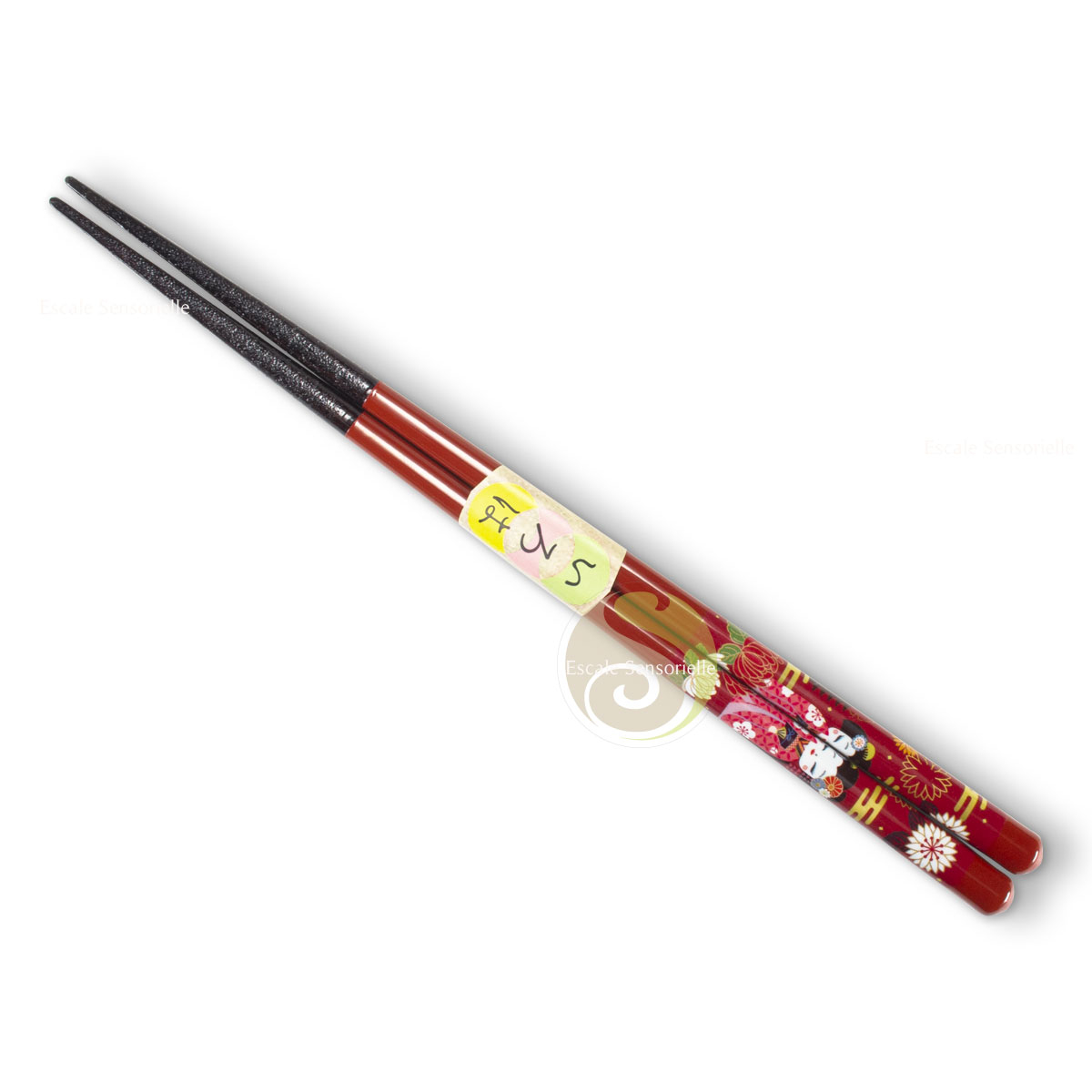 Baguettes japonaises 21,5 cm maiko rouge en bois naturel cuisine nippone