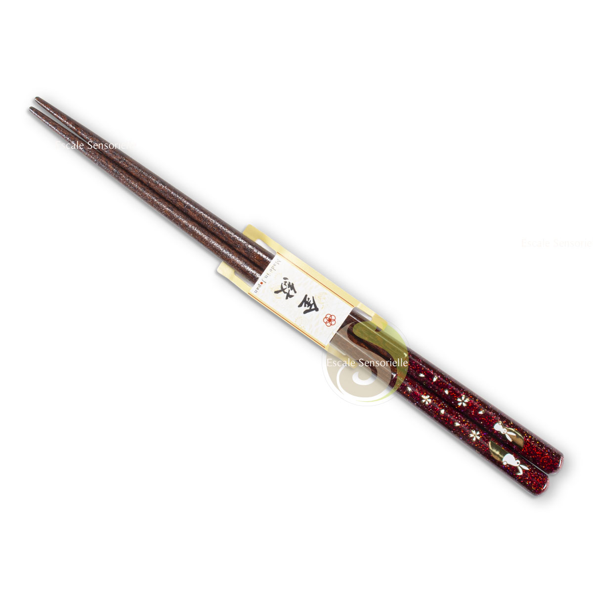 Baguettes japonaises 21cm lapin rouge en bois naturel cuisine nippone