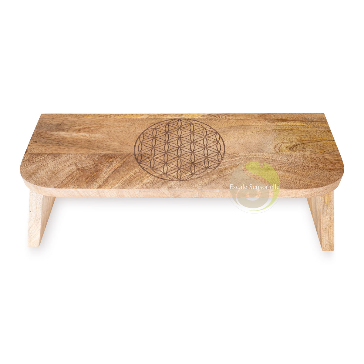 Siège de méditation fleur de vie gravée hauteur 18/20,5 cm bois de manguier