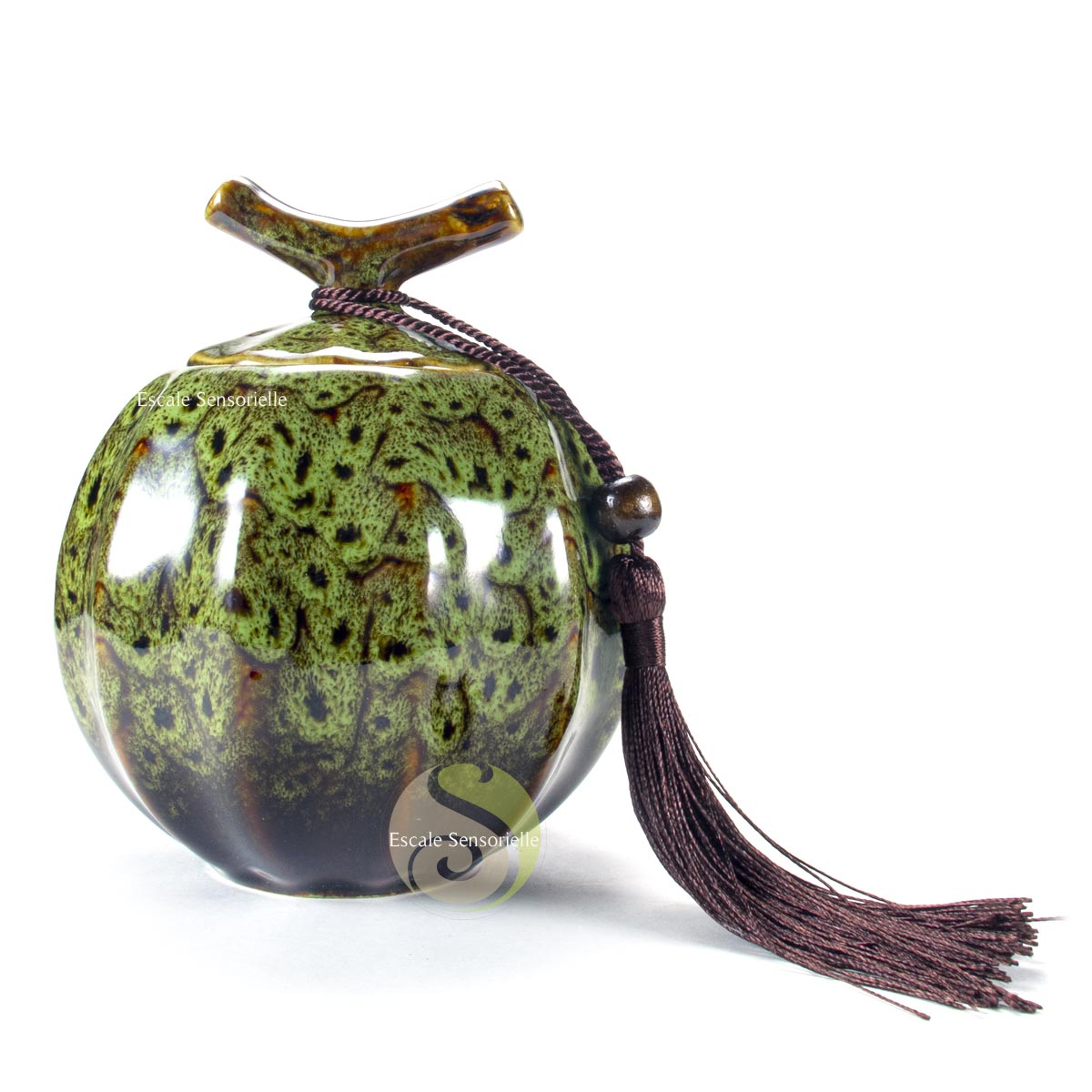 Boite céramique à thé 400ml pumpkin vert marbré conservation et protection