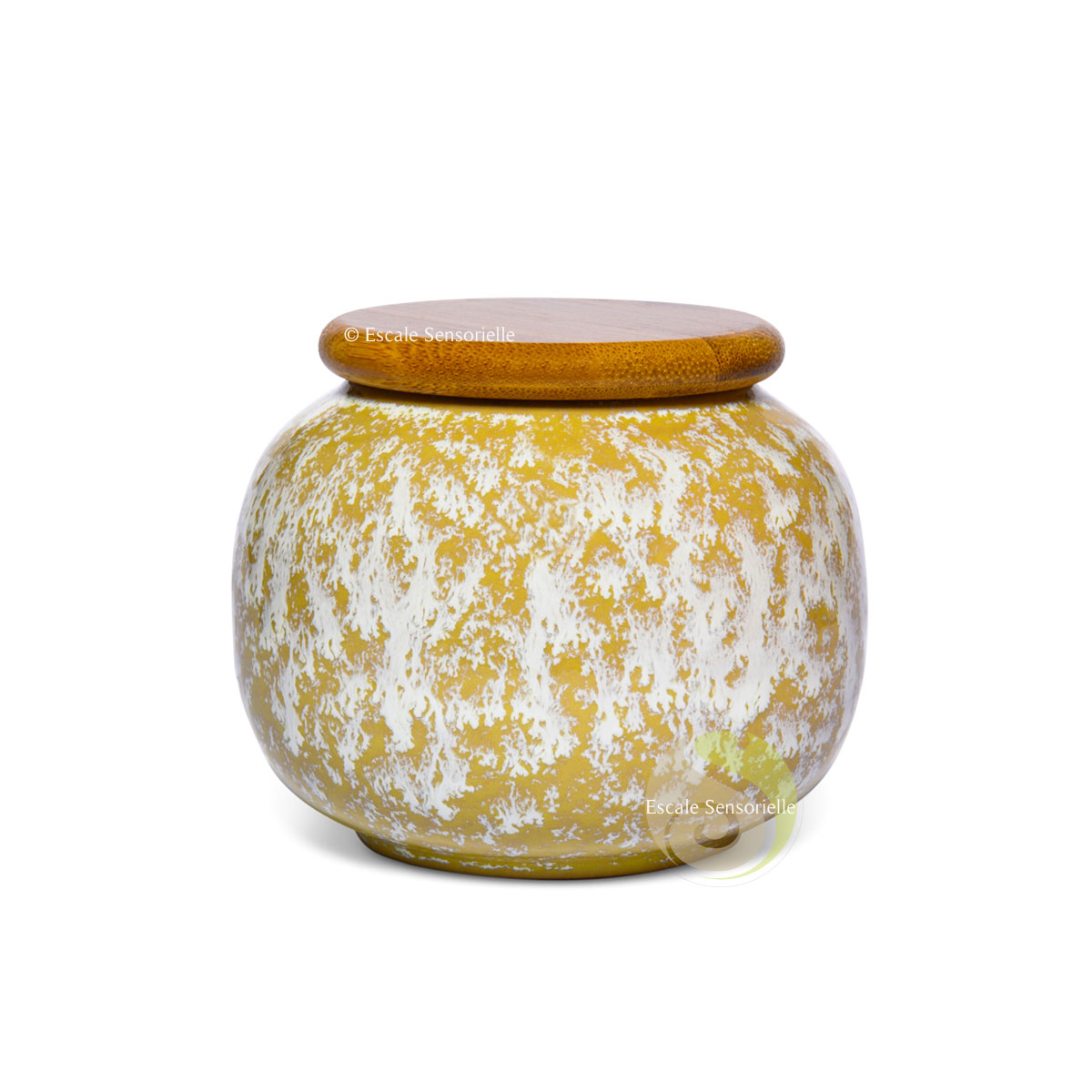 Boite beige marbré à thé 280ml céramique Jianzhang couvercle bois
