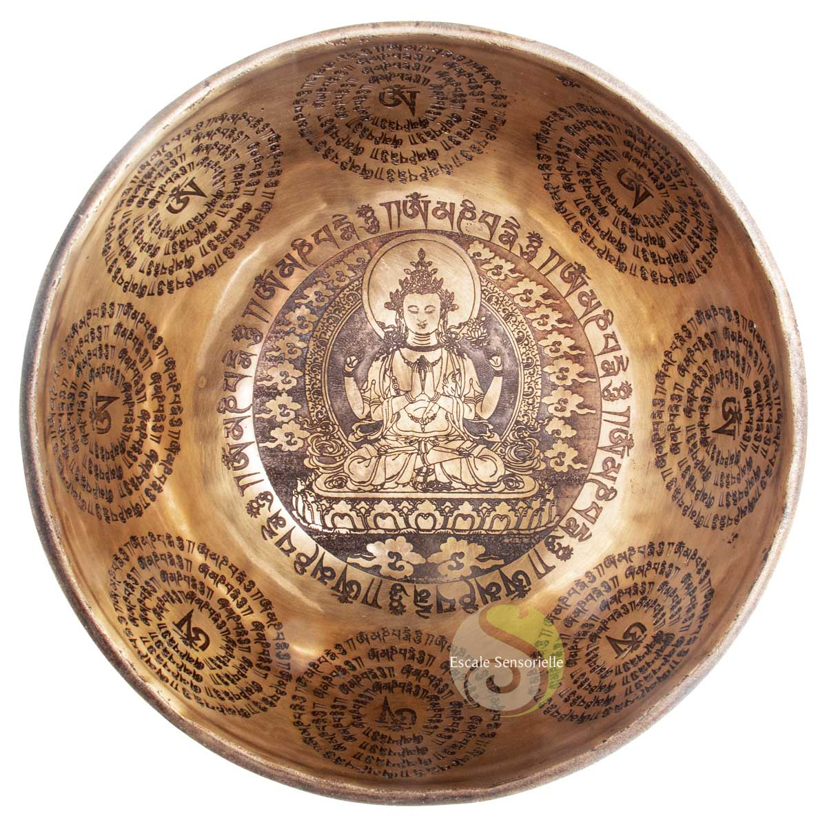 Bol bouddha compassion tibétain chantant finement ciselé