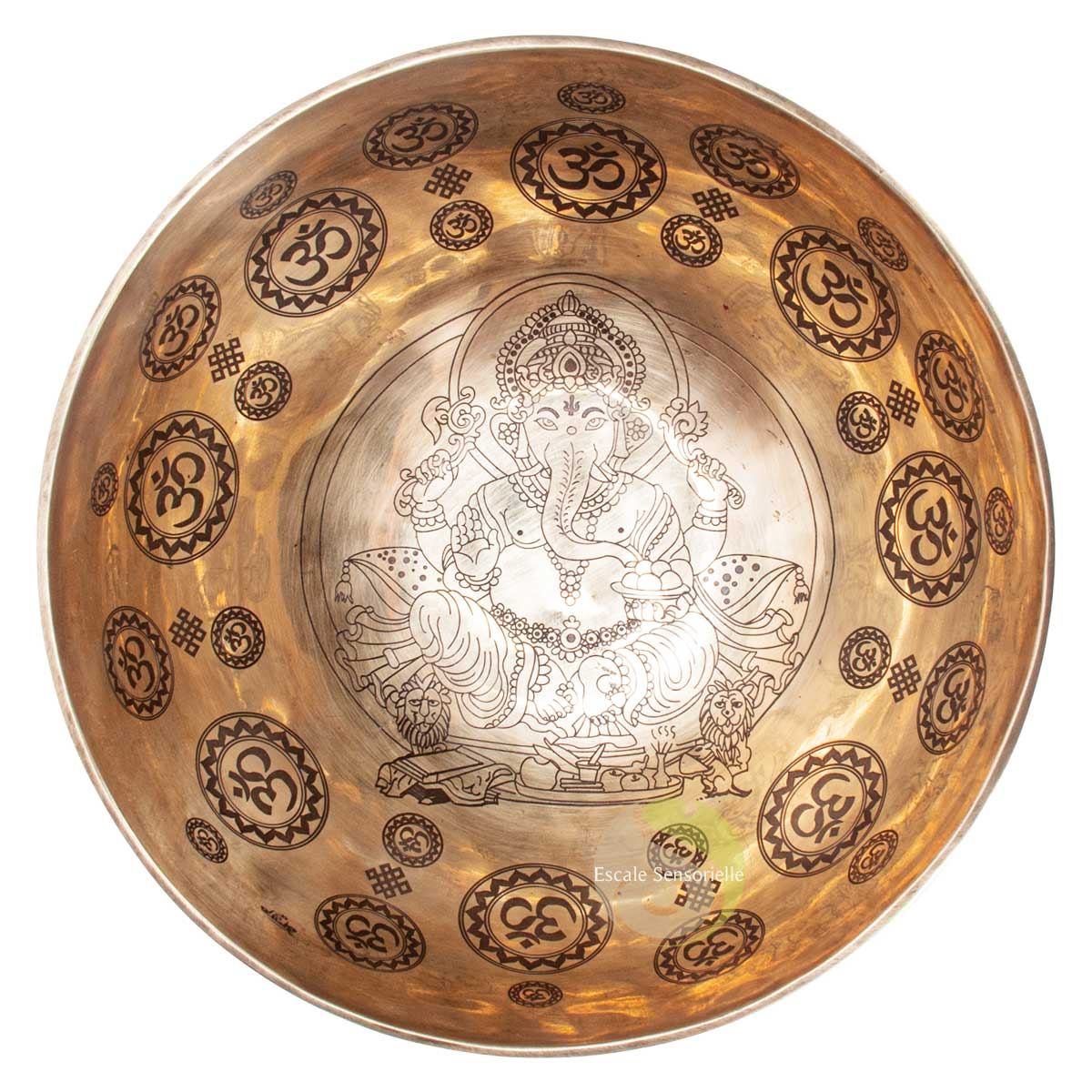 Bol chantant tibétain Ganesh mandala OM ciselé fabrication manuelle