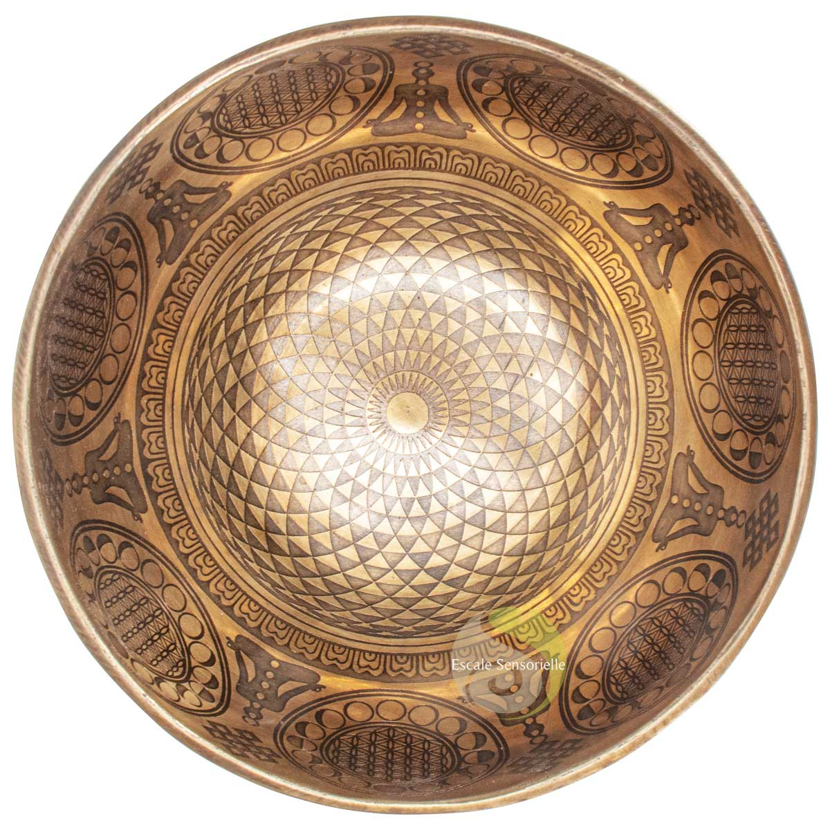 Bol chantant tibétain mandala univers gravé fabrication manuelle