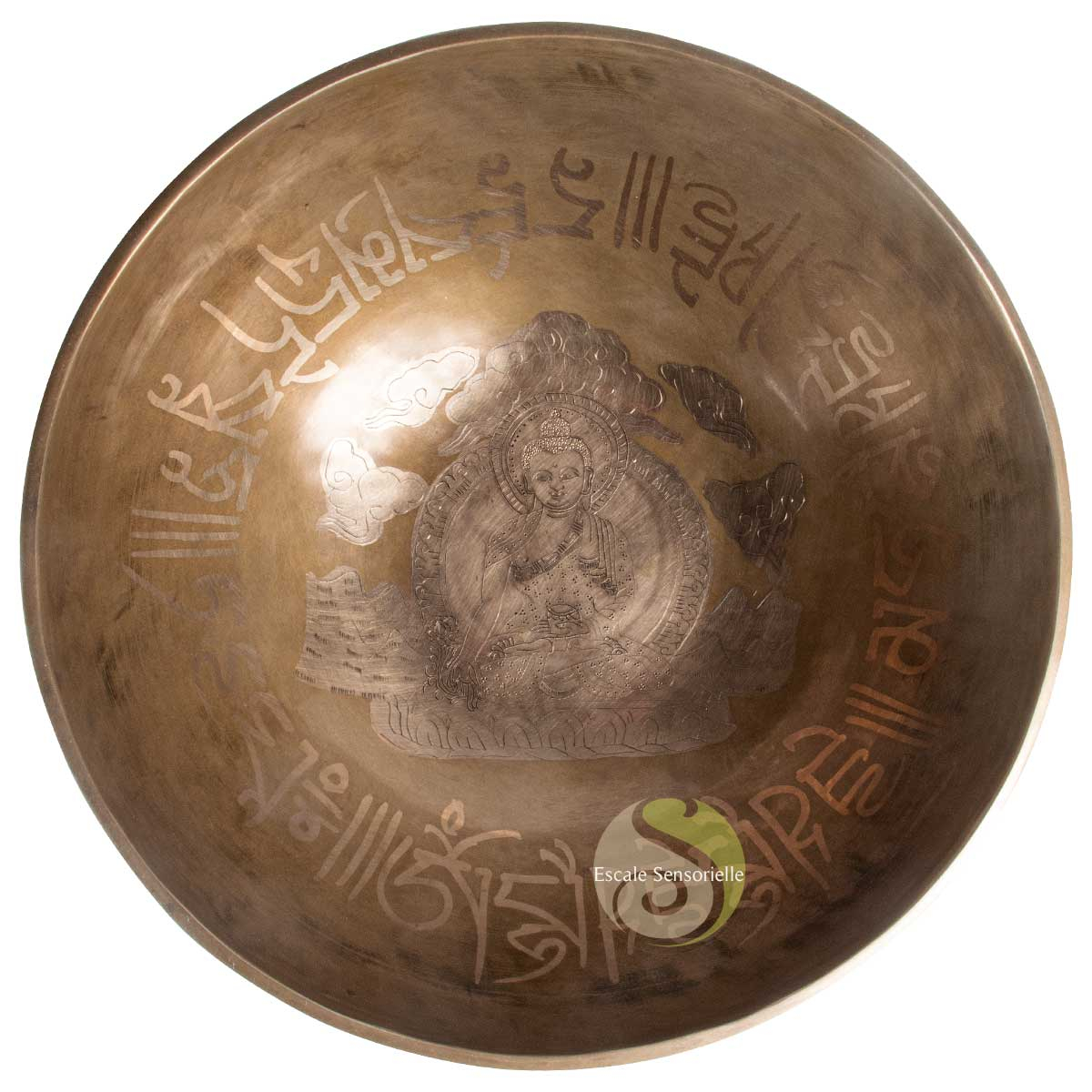 Bol chantant Bouddha médecine tibétain ancien patiné 