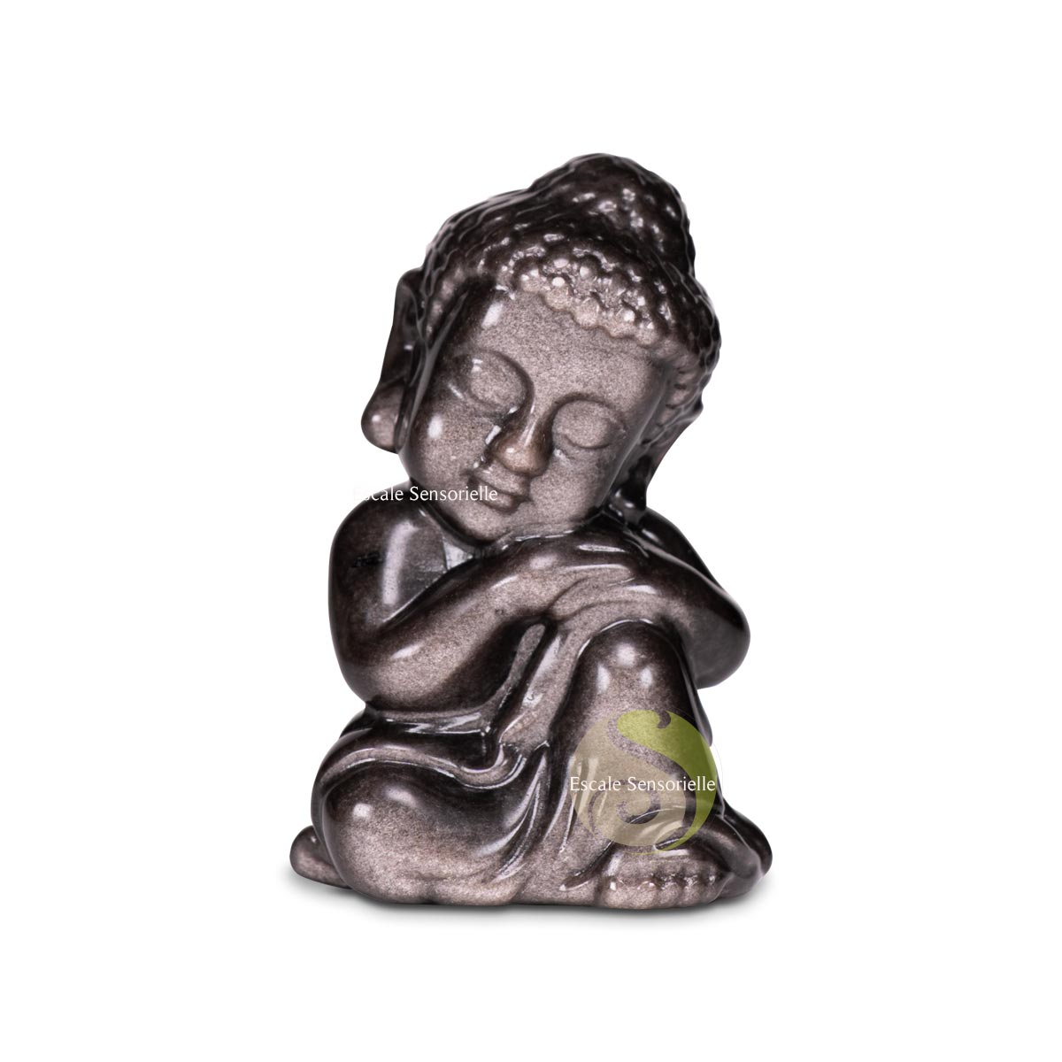Bouddha rêveur en obsidienne noire de 62 mm