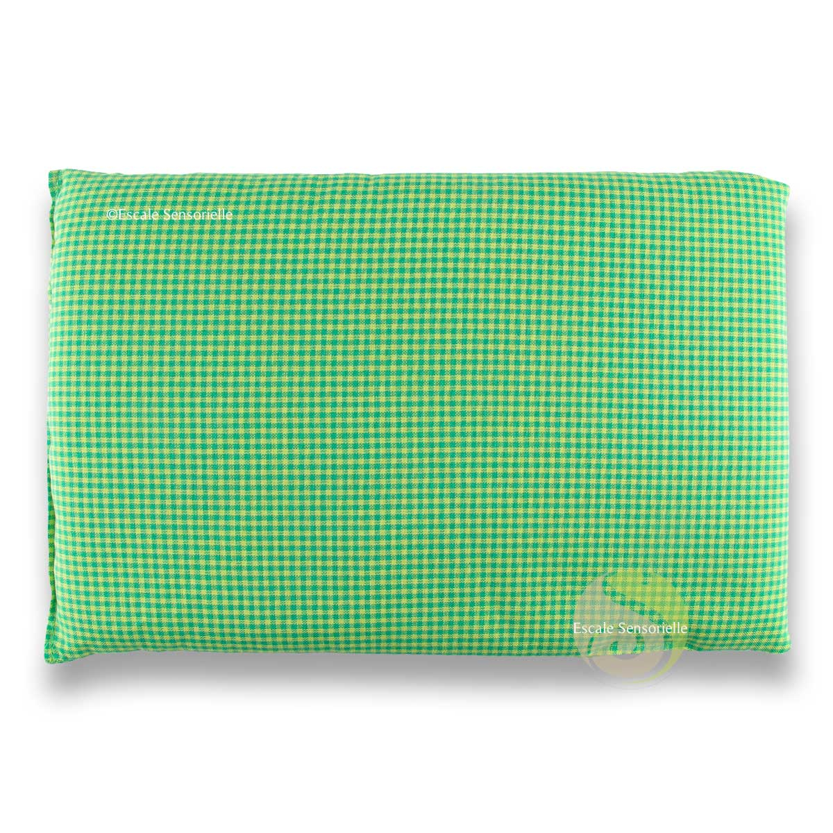 Coussin chauffant vert garni de graines de colza tissu bio
