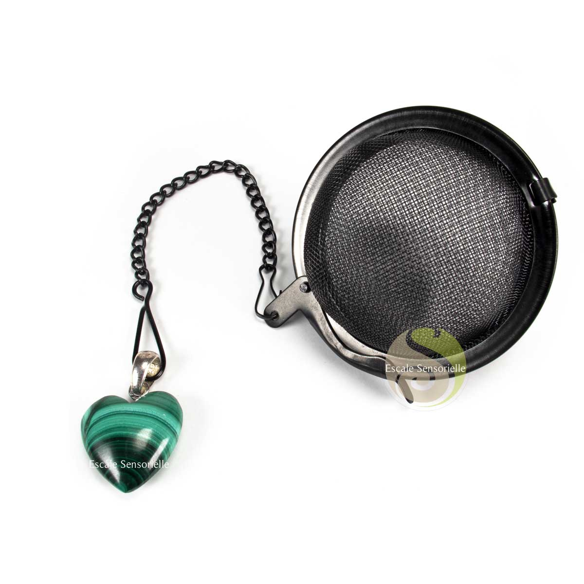 Boule à thé noir et cœur de malachite pour infuser