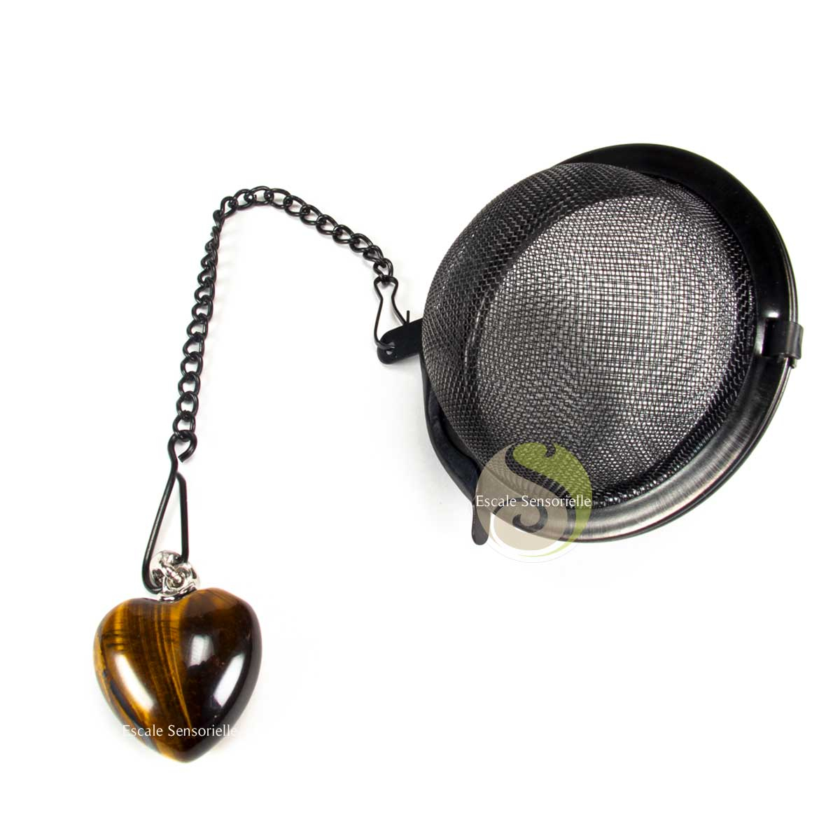 Boule à thé noir et cœur d'oeil de tigre pour infuser