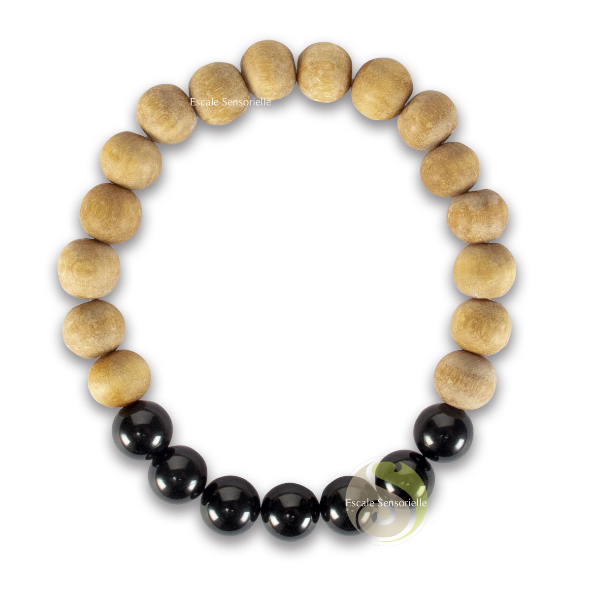 Bracelet tourmaline et bois de santal de 50mm avec élastique