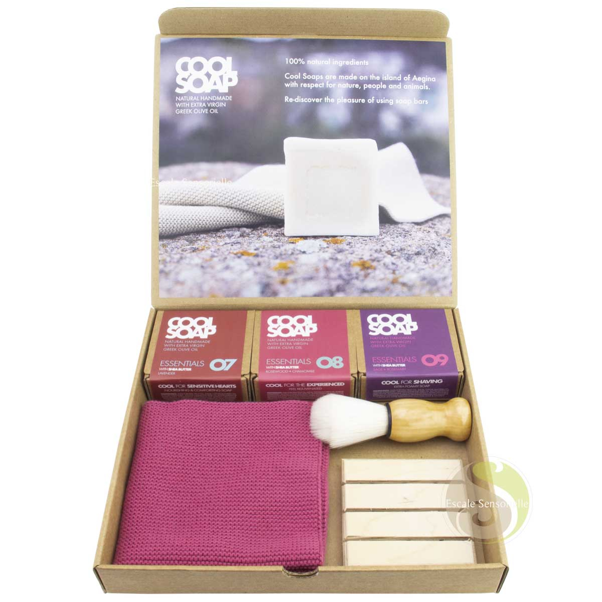 Ensemble rasage blaireau et 3 savons pour peaux matures Cool Soap coffret découverte