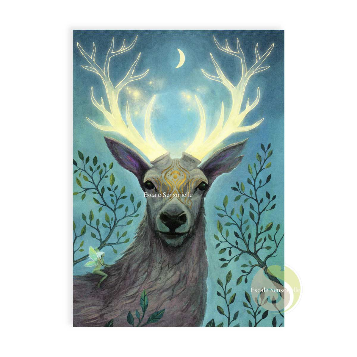 Carte postale cerf cornes d'or organic en papier FSC et encre 100% naturelle
