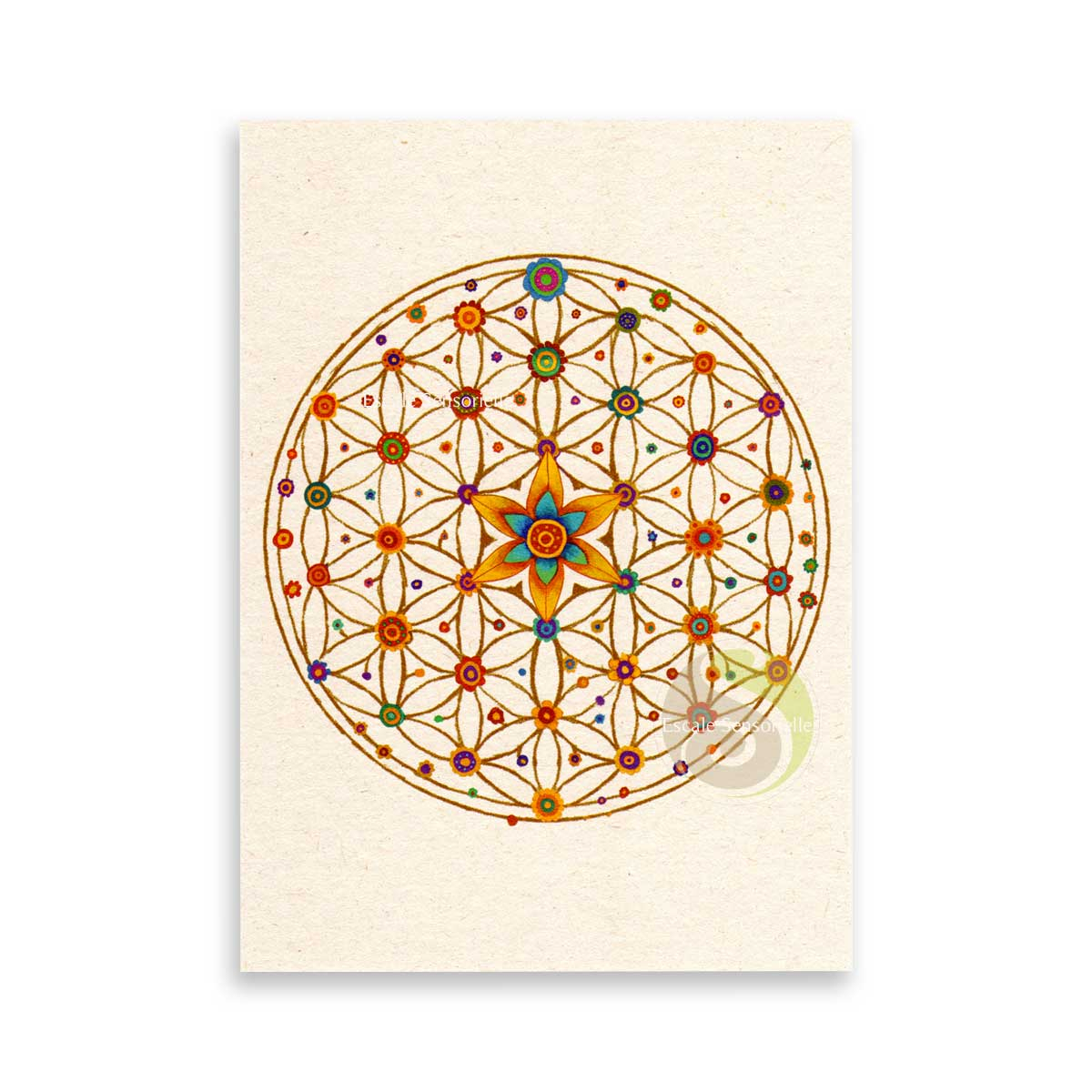 Carte postale fleur de vie mandala en papier FSC et encre végétale naturelle
