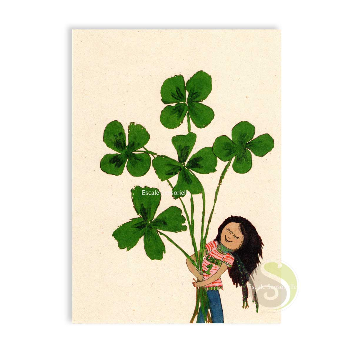 Carte postale bouquet de trèfles à 4 feuilles organic en papier FSC et encre 100% naturelle
