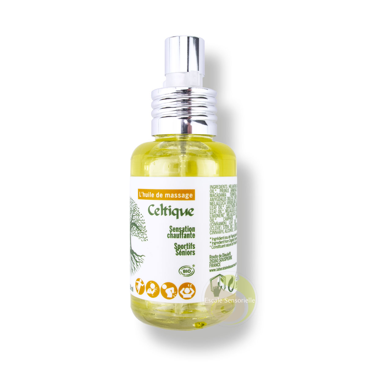 Huile chauffante Bio Celtique made in France pour massage