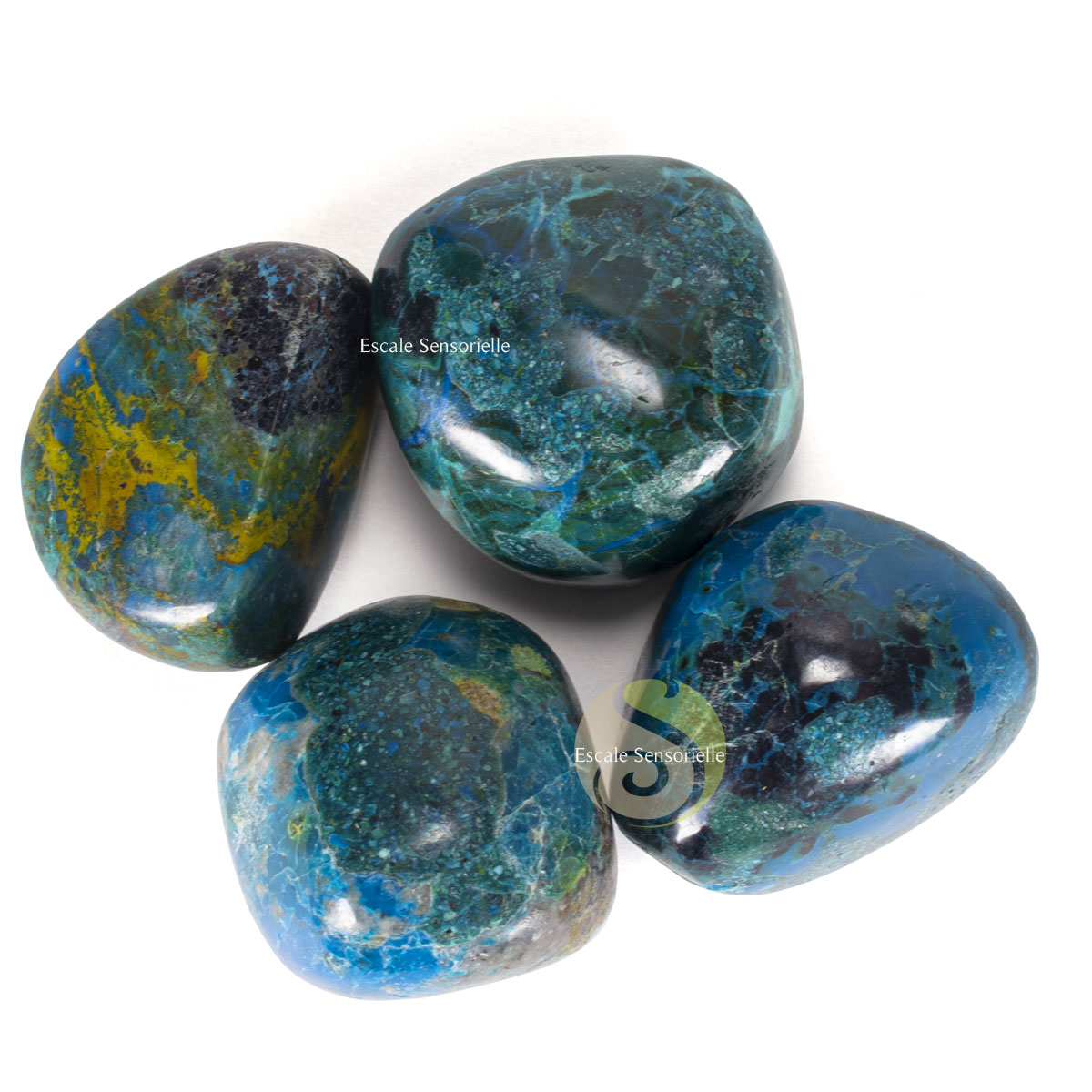 Chrysocolle Pérou pierre roulée naturelle chakra cœur 25mm