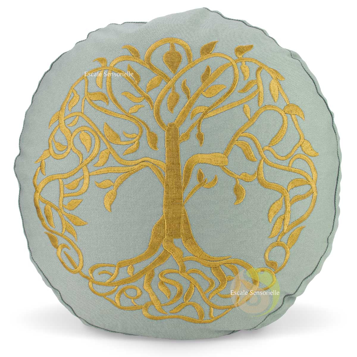 Coussin arbre de vie brodé garni de cosses de sarrasin
