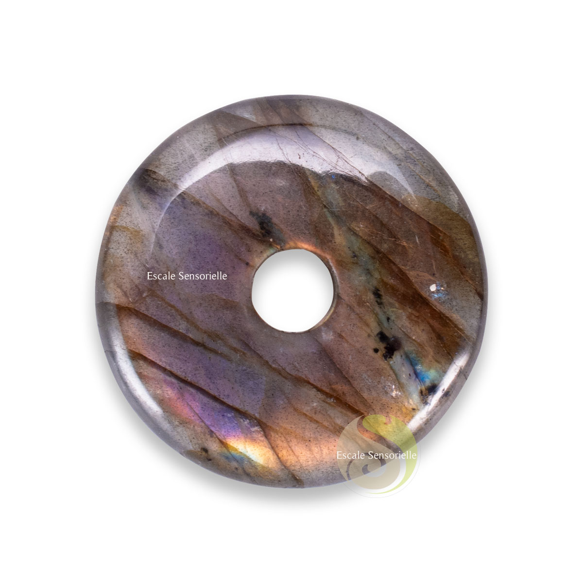 Pendentif labradorite donut 30 mm pierre naturelle bijoux pi chinois