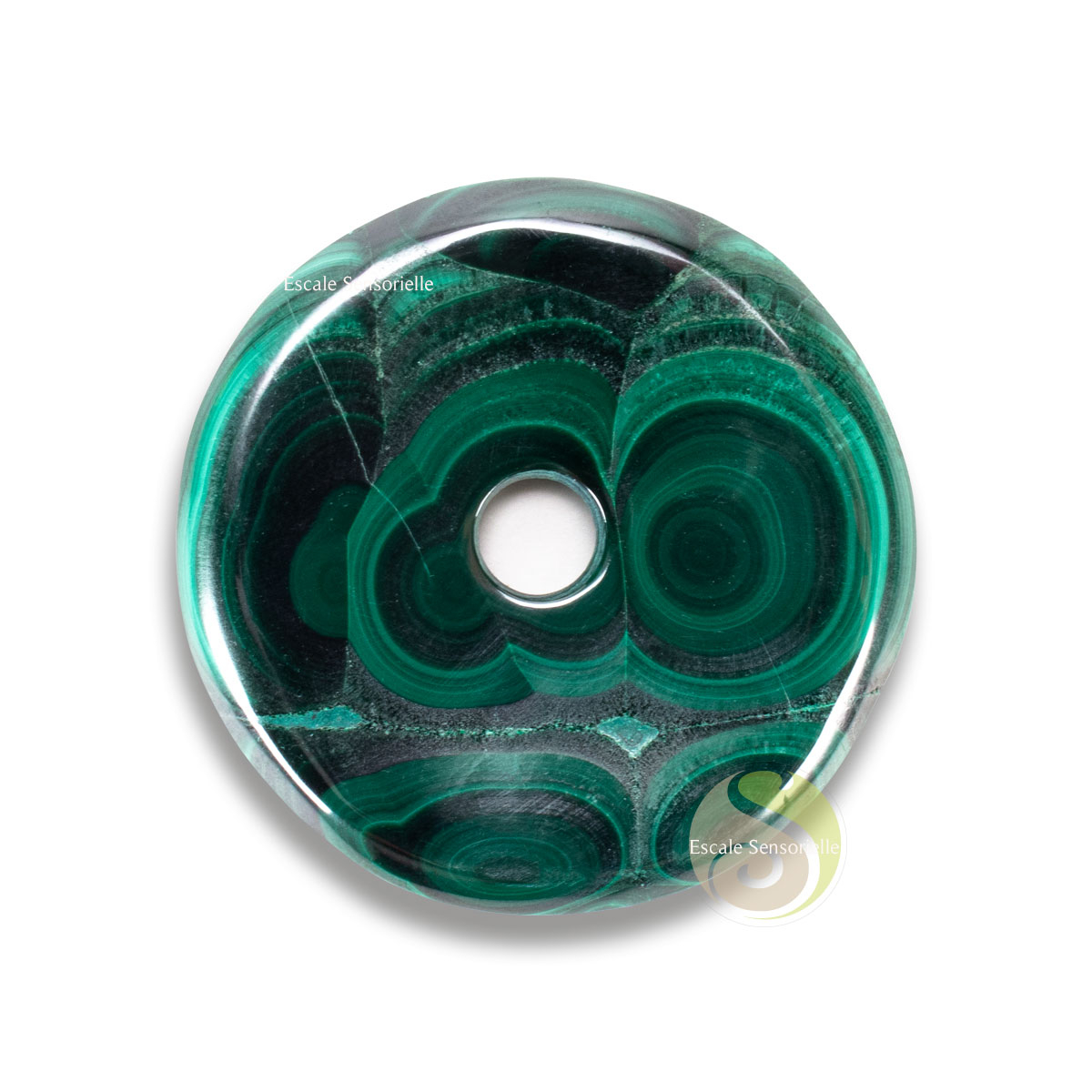 Pendentif Pi chinois donut en malachite Ø 40mm pièce unique