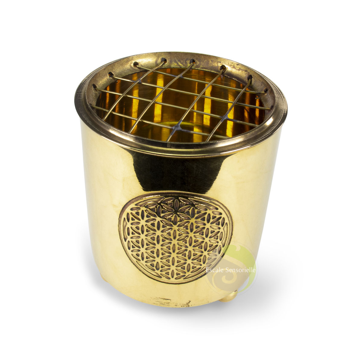 Brûleur d'encens en grains fleur de vie laiton grille amovible