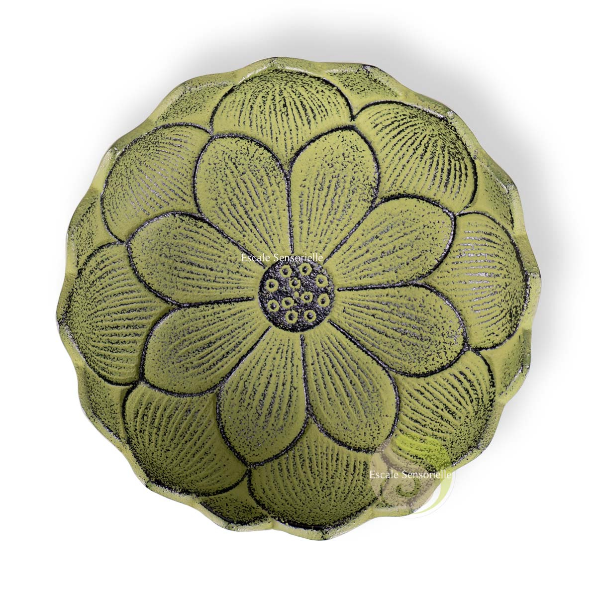 Support lotus vert Iwachu pour encens fonte japonaise