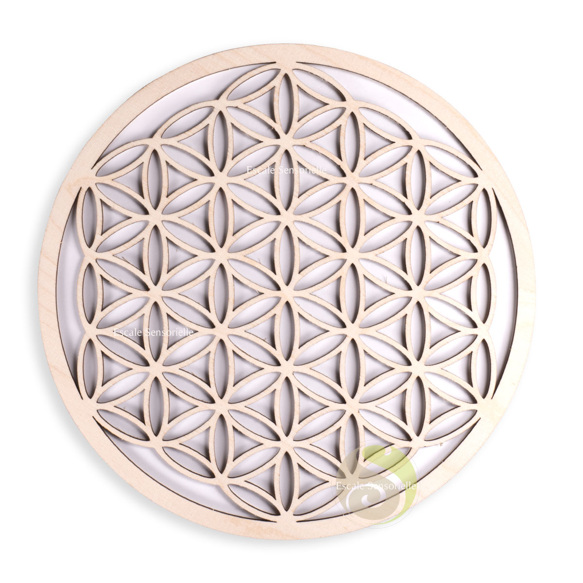Plateau fleur de vie en bouleau de 22 cm blanc 