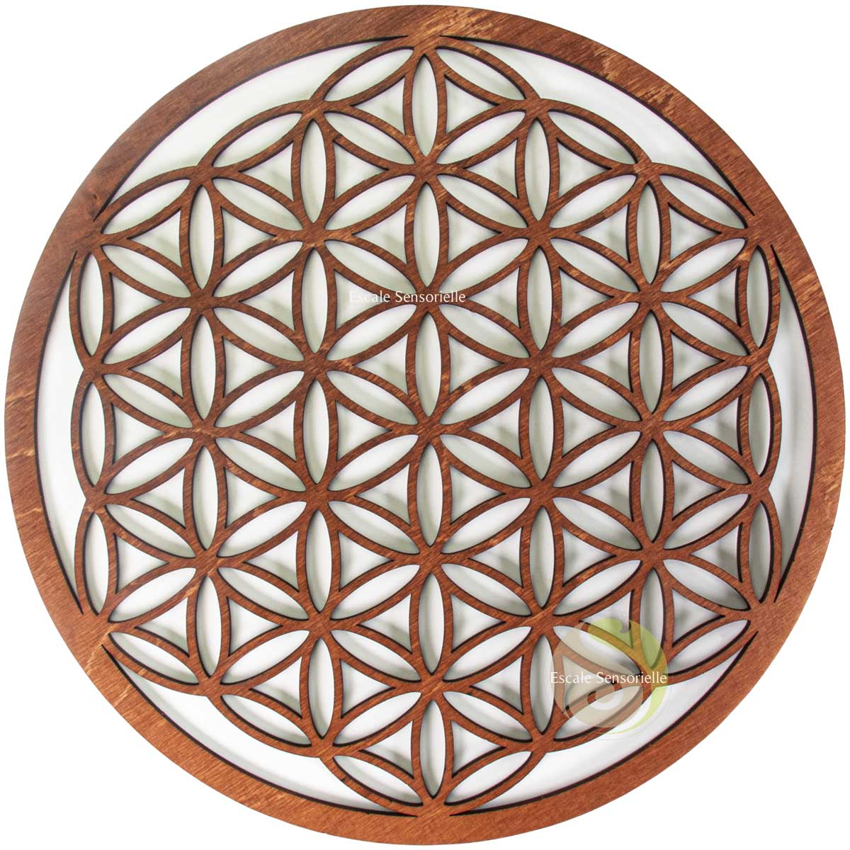 Plateau 22 cm fleur de vie en bois brun applique murale