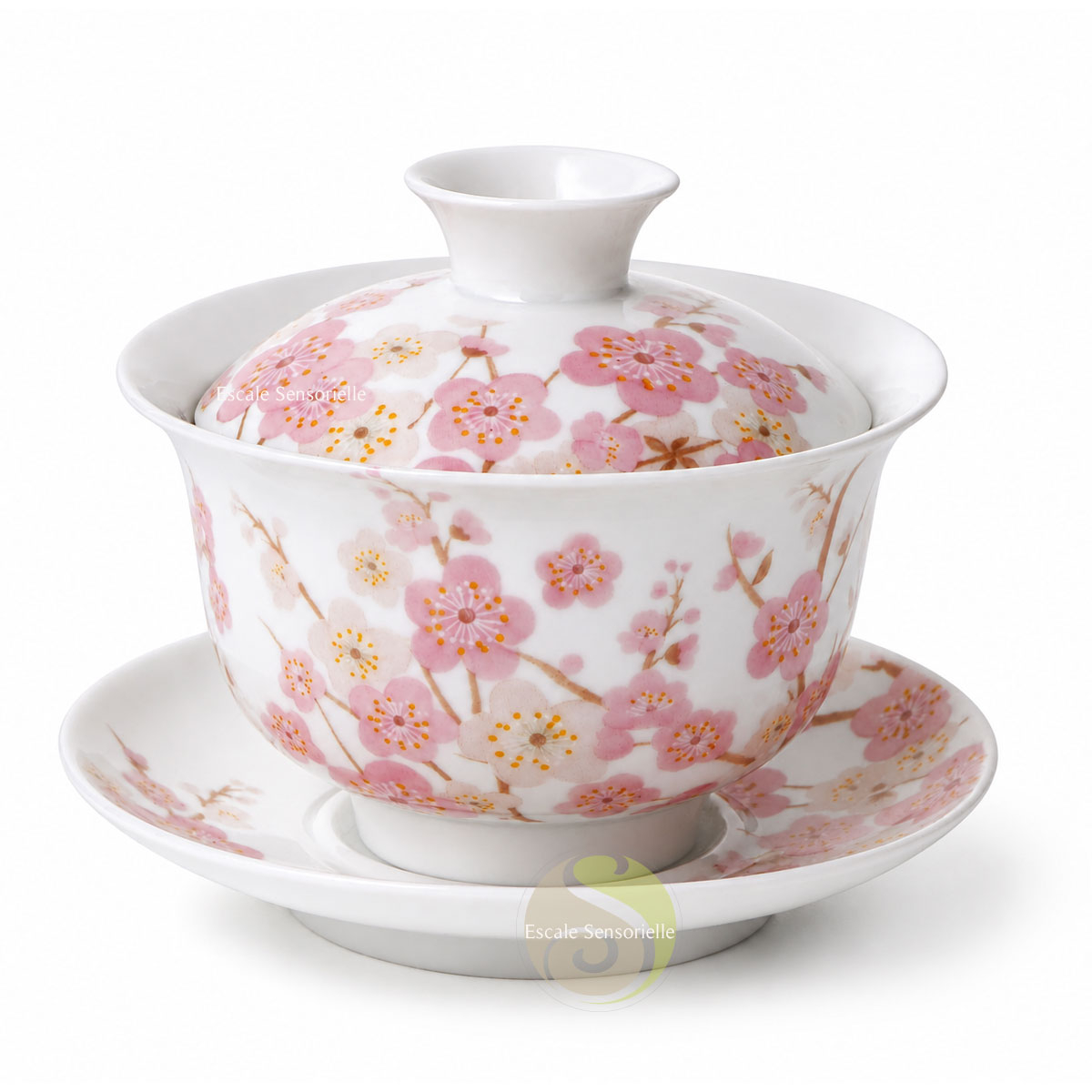Gaiwan en céramique de 160ml décoré de fleurs de crisier