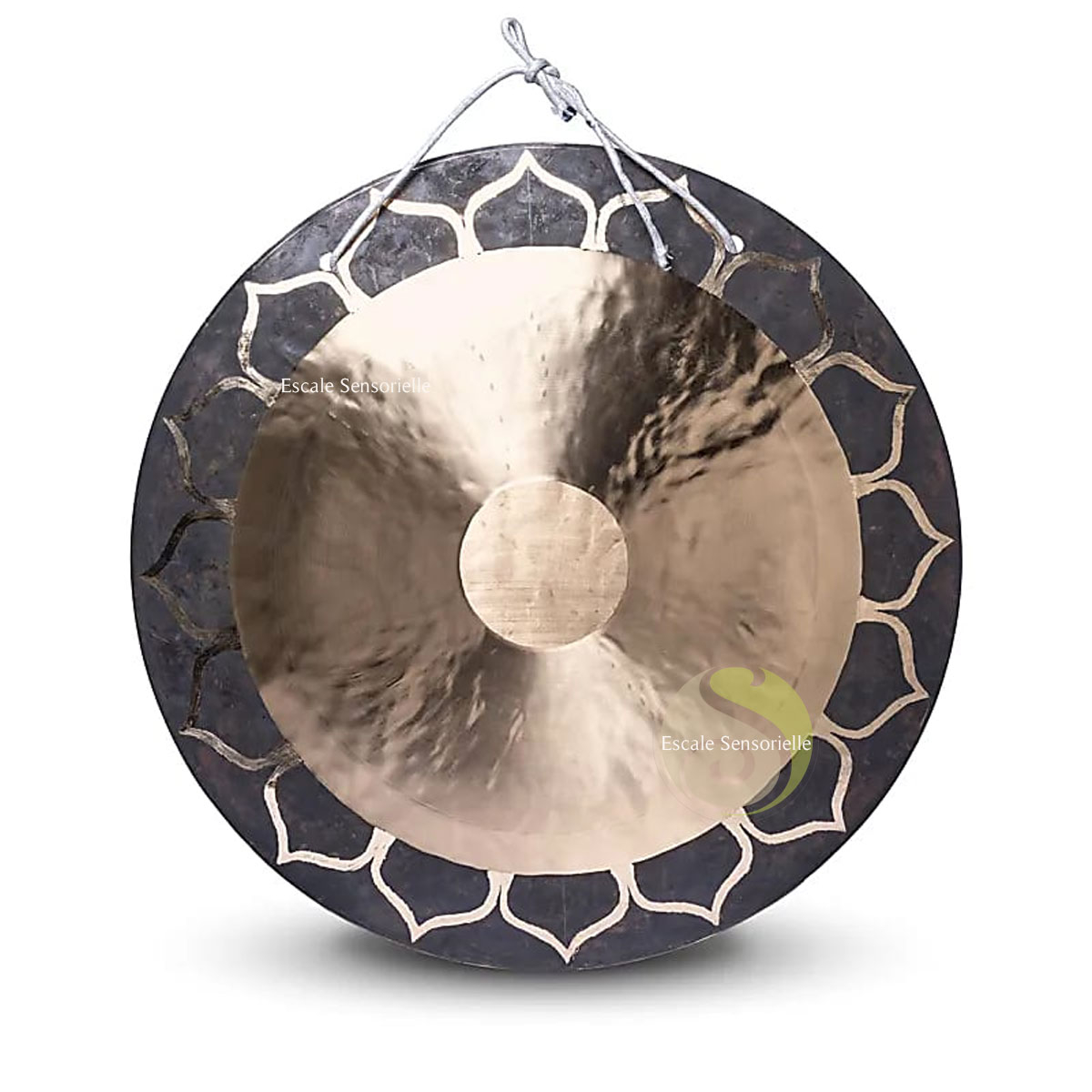 Gong noir or lotus Ø 55 cm bronze à suspendre pour yoga ou méditation