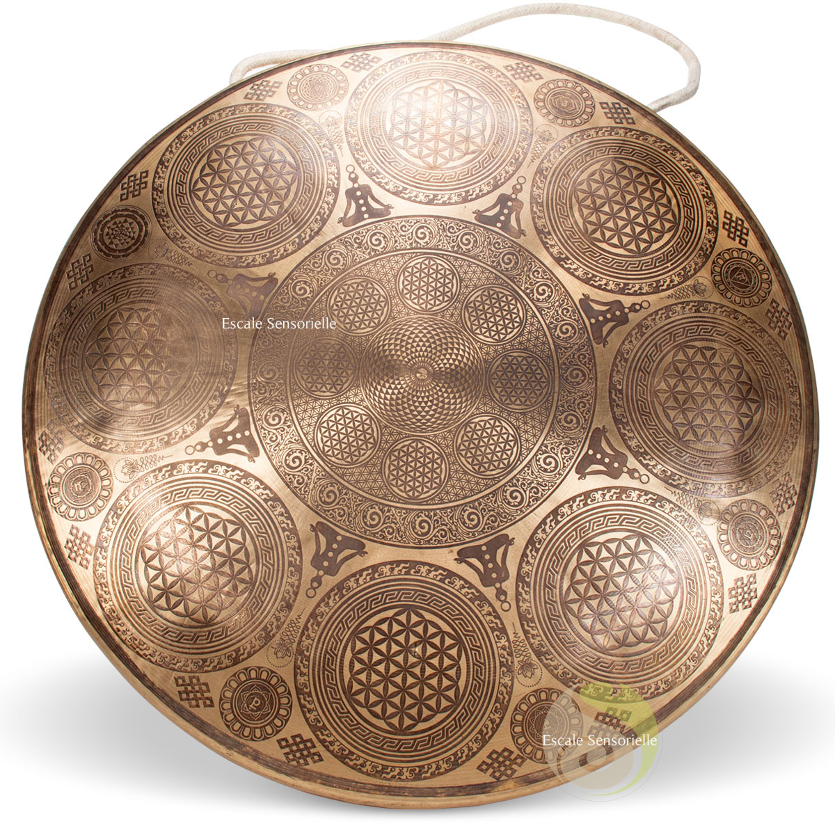 Gong tibétain fleur de vie et mandala en bronze de Ø 40 cm