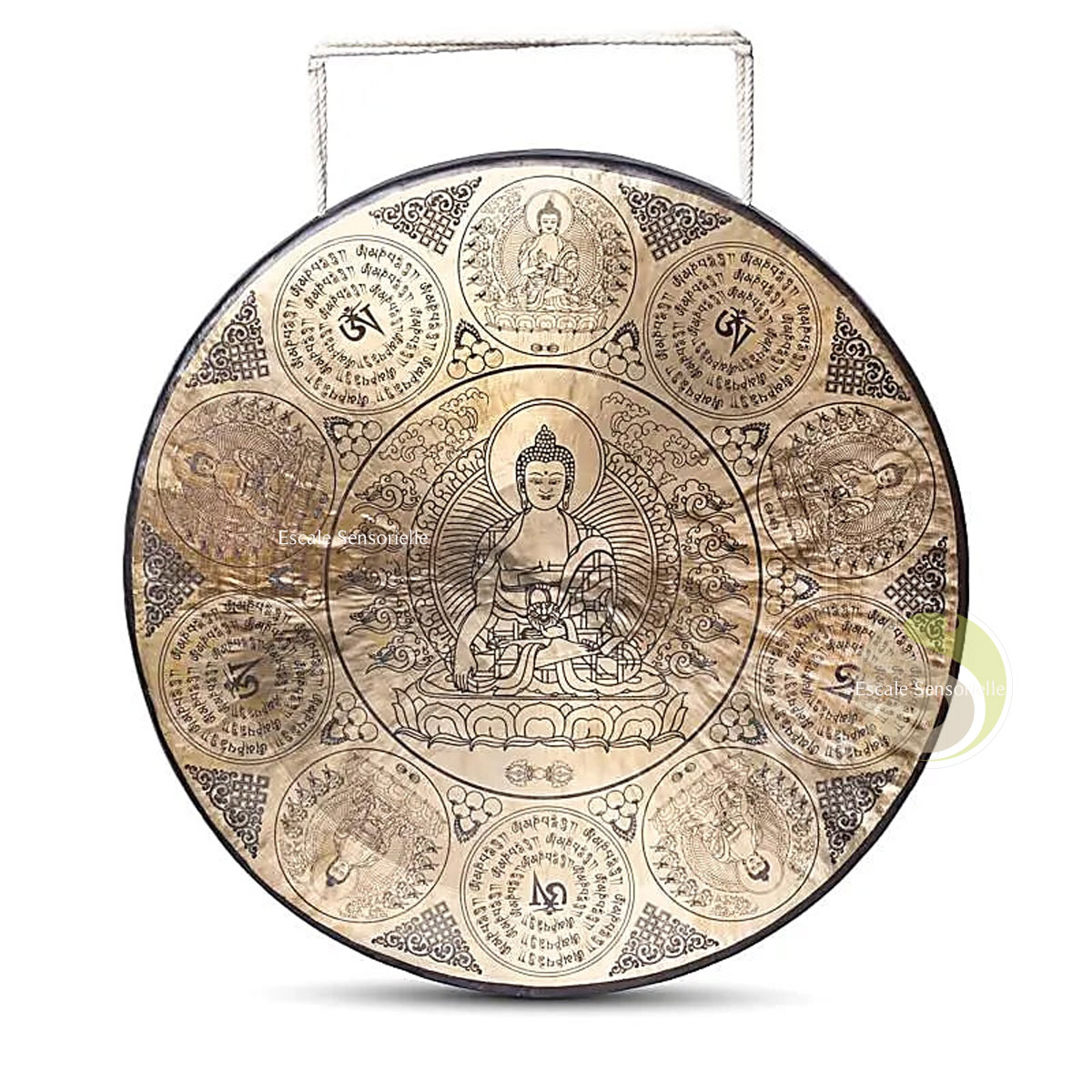 Gong tibétain Ø 60cm Bouddha Shakyamuni et mantra OM