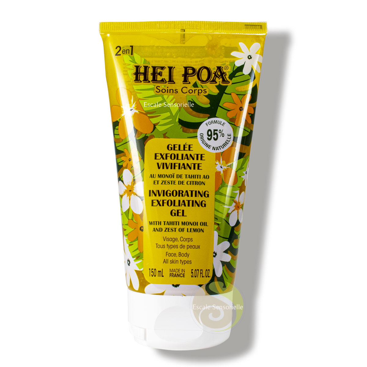 Gelée exfoliante vivifiante Hei Poa au monoï de Tahiti AO et zeste de citron