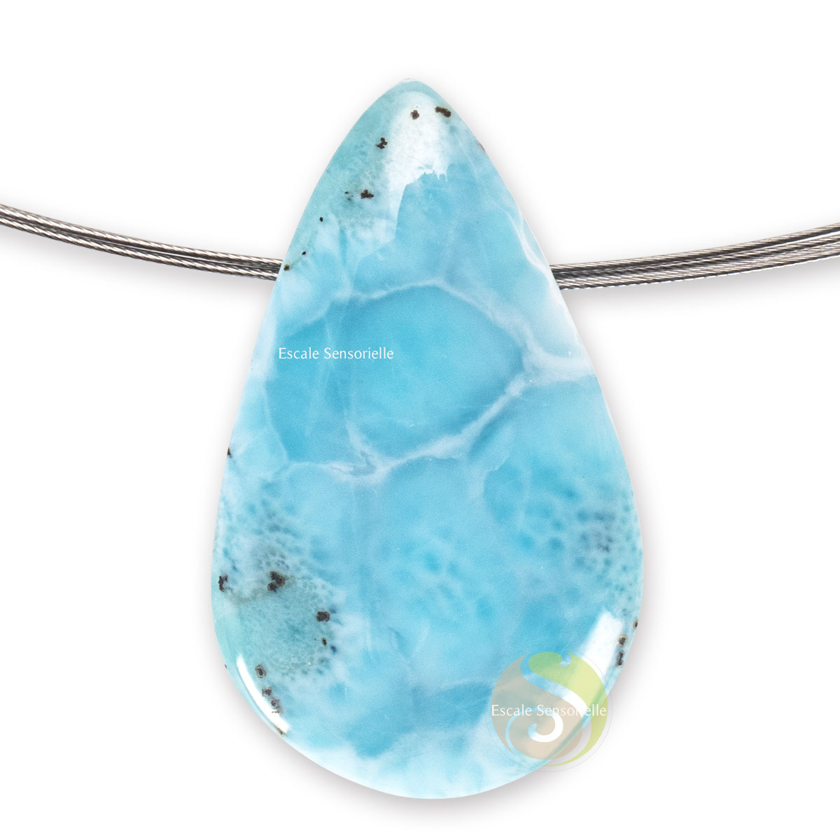 Pendentif larimar pierre bleu bijou tour de cou