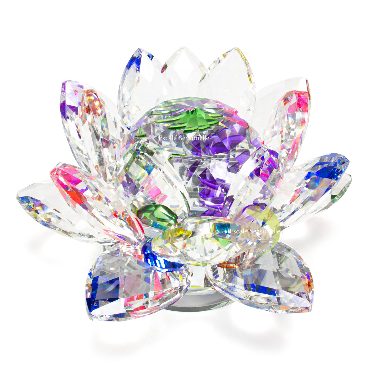 Cristal lotus multicolore sur plateau tournant fleur feng shui énergétique Chi