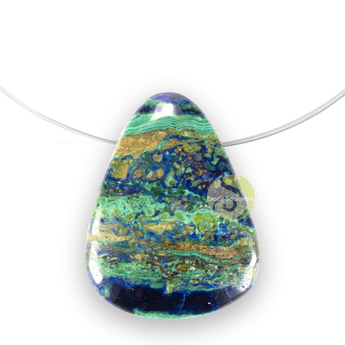 Pendentif azurite malachite pierre d'individualité et de liberté